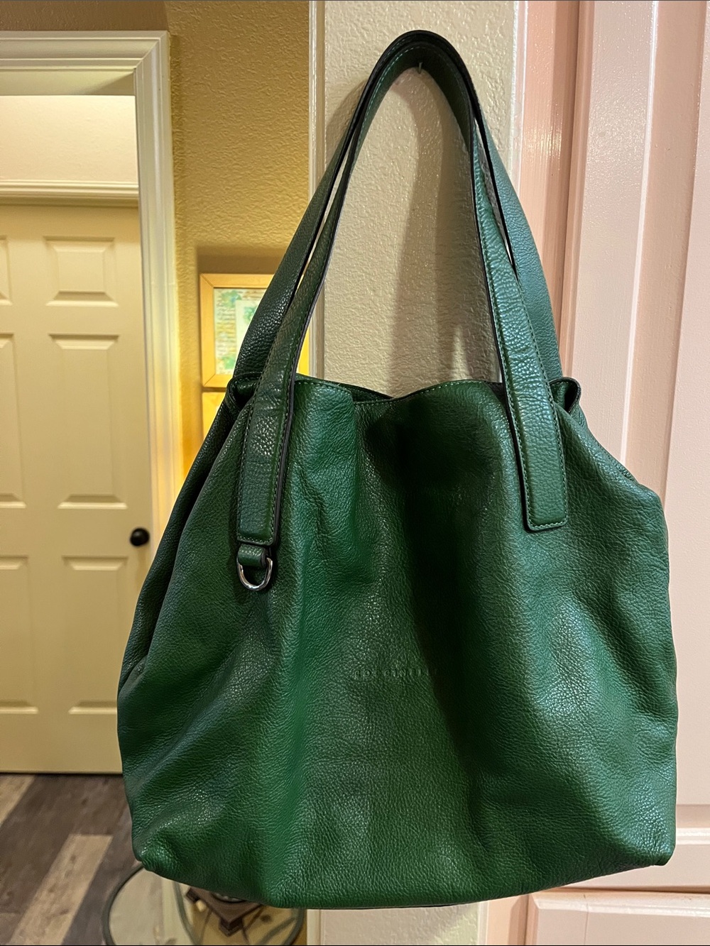 Rich Green Pebbled Leather Tote with Double Straps